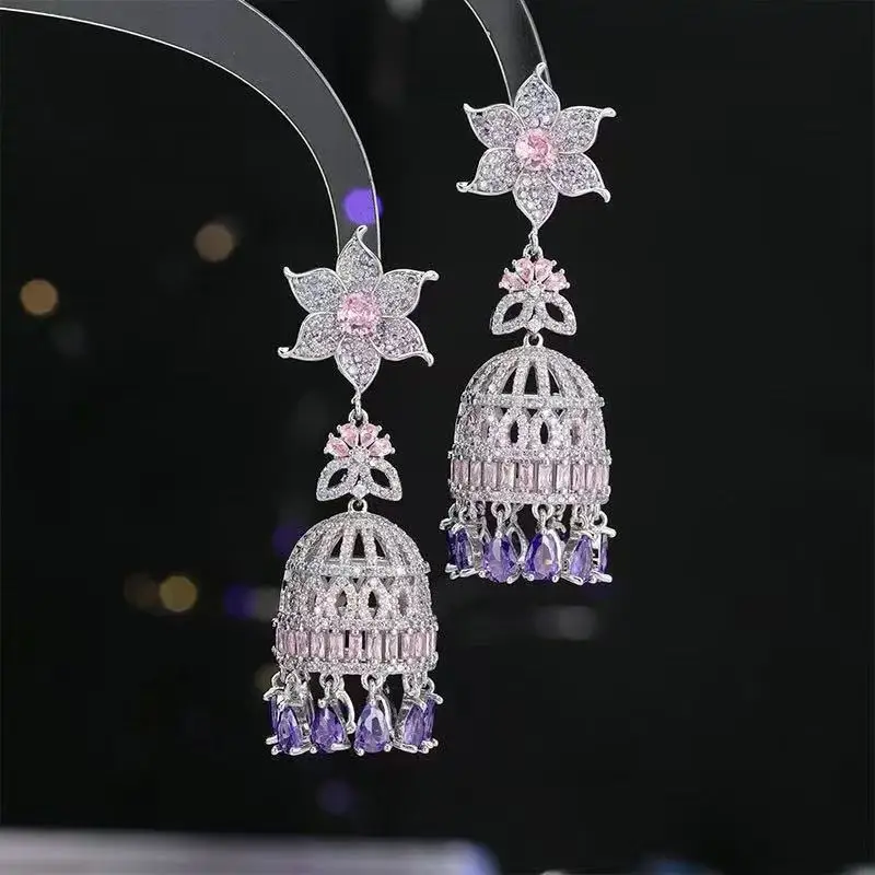 

Vintage Victorian Court Pink Sapphire Ear Drop Dangle Purple Gems Earring For Women Dropshipping Retro High Fine Jewelry Replica