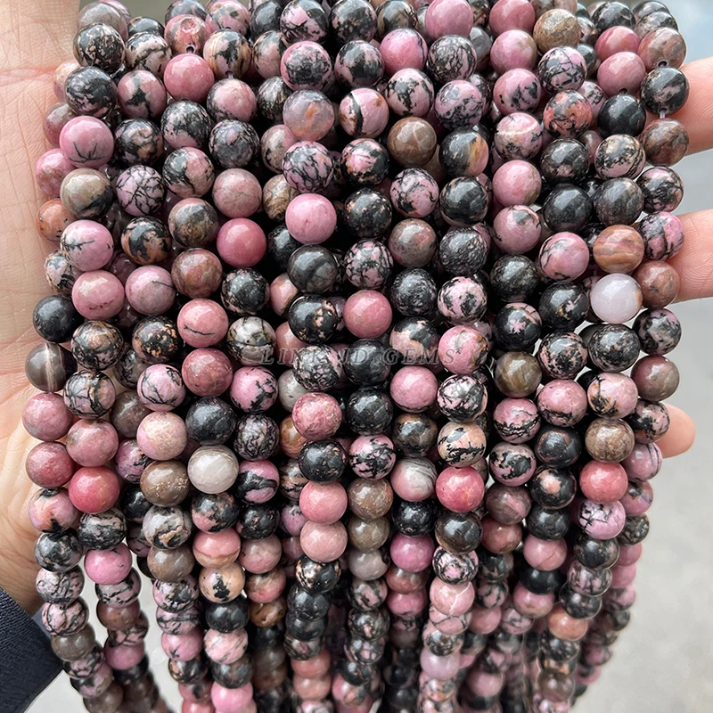 4 6 8 10mm Natural Stone Black Line Rhodonite Beads Round Loose Spacer Beads For Jewelry Making DIY Bracelet Necklace Accessory