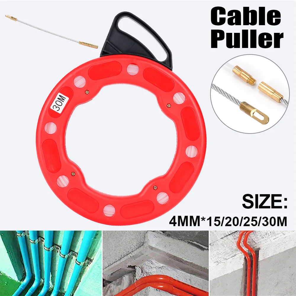 4MM Fiberglass Fish Tape Reel Puller Glass fiber nylon Conduit Ducting Rodder Pulling Wire Cable Fishing Tool Cable 15/20/25/30M