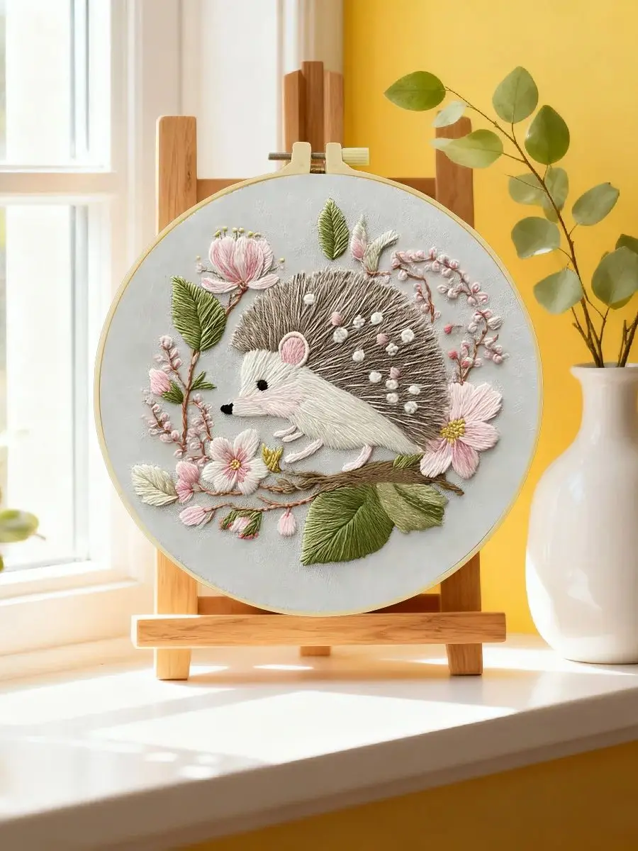 1 Stück 20X20CM/15X15CM 7,87/6,3 Zoll Igel-Stickerei-Starter-Kit DIY-Kit DIY-Stickerei-Set Handarbeiten Nähkunst Heimdekoration – Detail 6