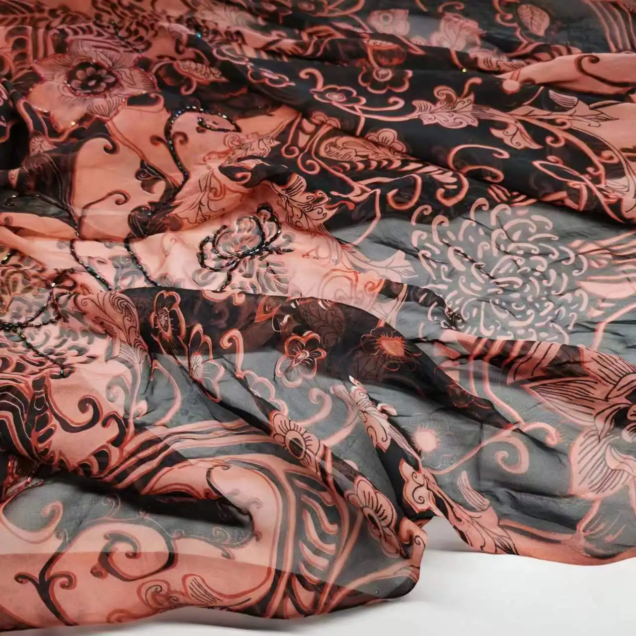 Tissu en mousseline de soie brodé à paillettes, 100% soie florale, Saree scintillant, Toube, Hijab, Soie, matériel de couture pour bricolage