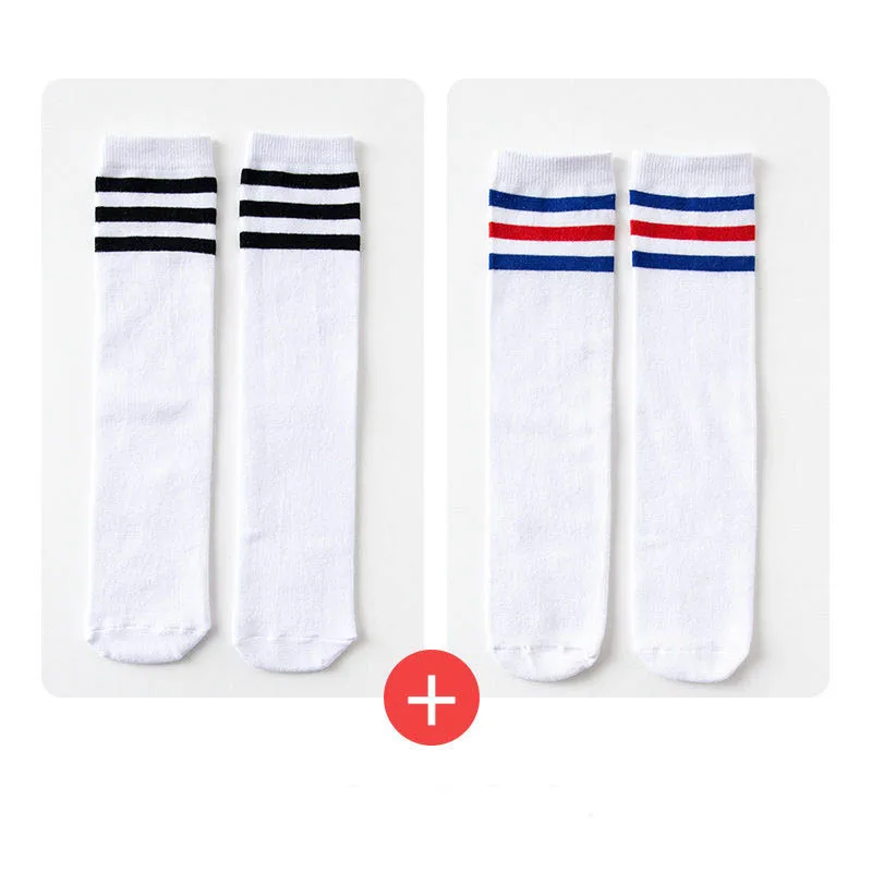 1/2/3Pairs Kinder Mädchen Kniehohe Baumwolle Socken Schwarz Weiß Drei-Linie Gestreiften Laufsport socken Fußball Golf Sport Socken – Detail 38