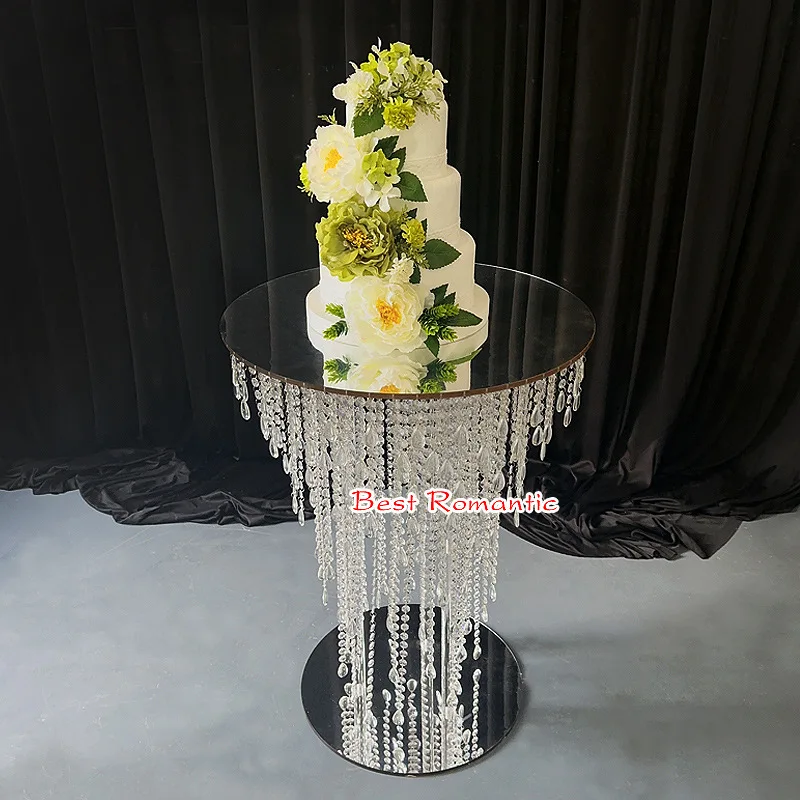 Elegance Luxury Wedding Acrylic Dessert Table Mirror Crystal Cake Stand Cupcake Food Floral Candy Bar Table Centerpiece