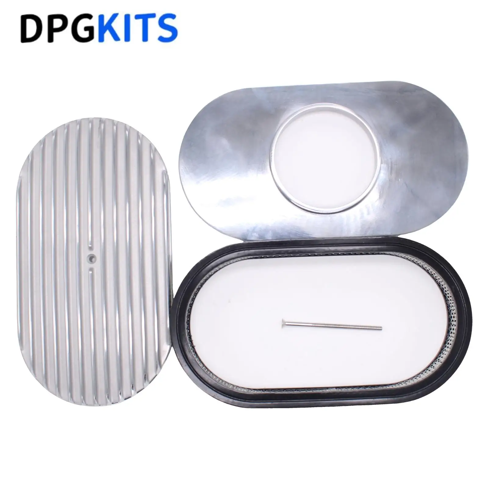 

15" Full Finned Polished Aluminum Oval Retro Air Cleaner Assembly Kit w/ Element For Car