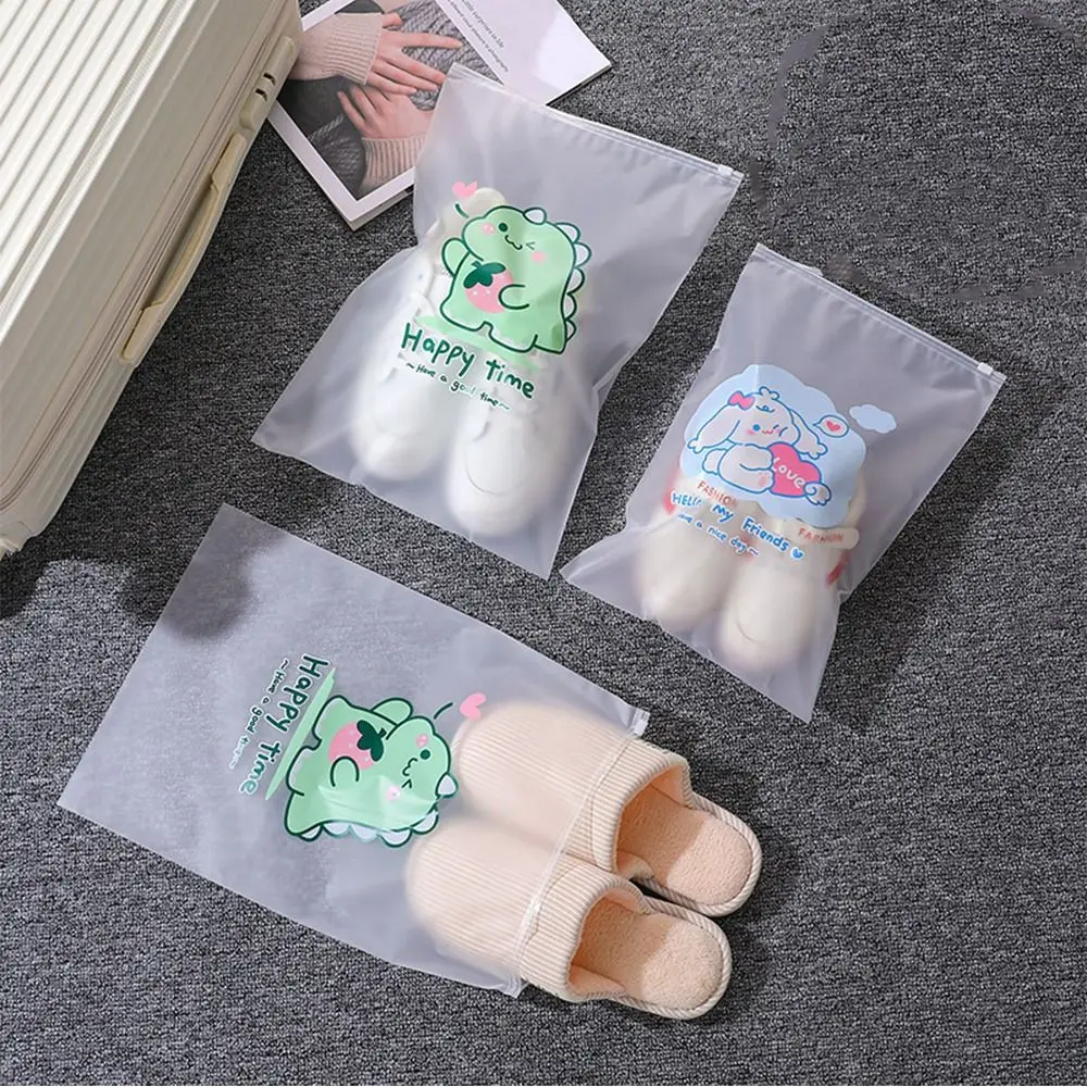 Cute Cartoon Clothing Storage Bag Portable Waterproof PE Travel Luggage Bag Transparent Clothing Zipper Pouch for Home&Travel