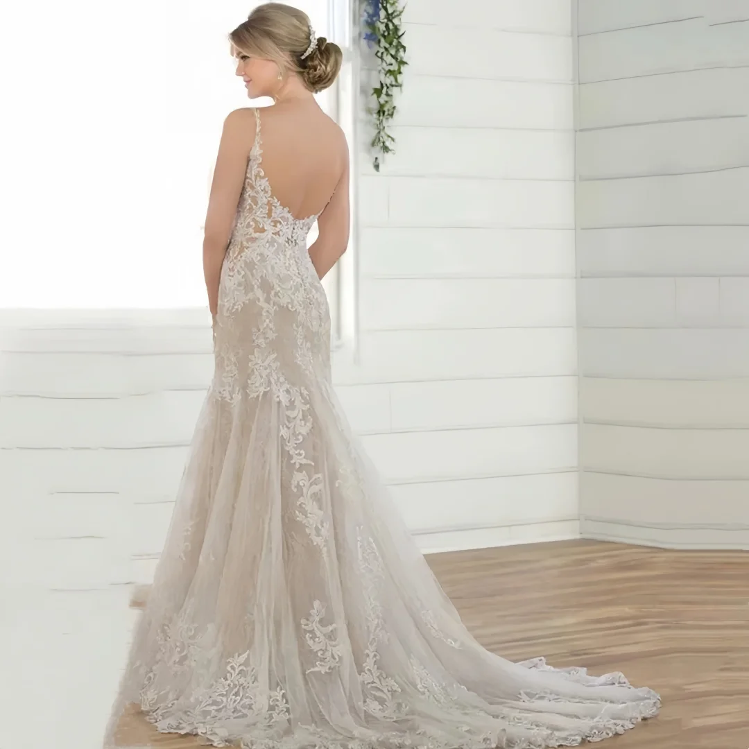 Vestido de novia de fiesta de trompeta sin mangas de encaje exquisito personalizado para novia cuello redondo recién llegado vestidos de novia