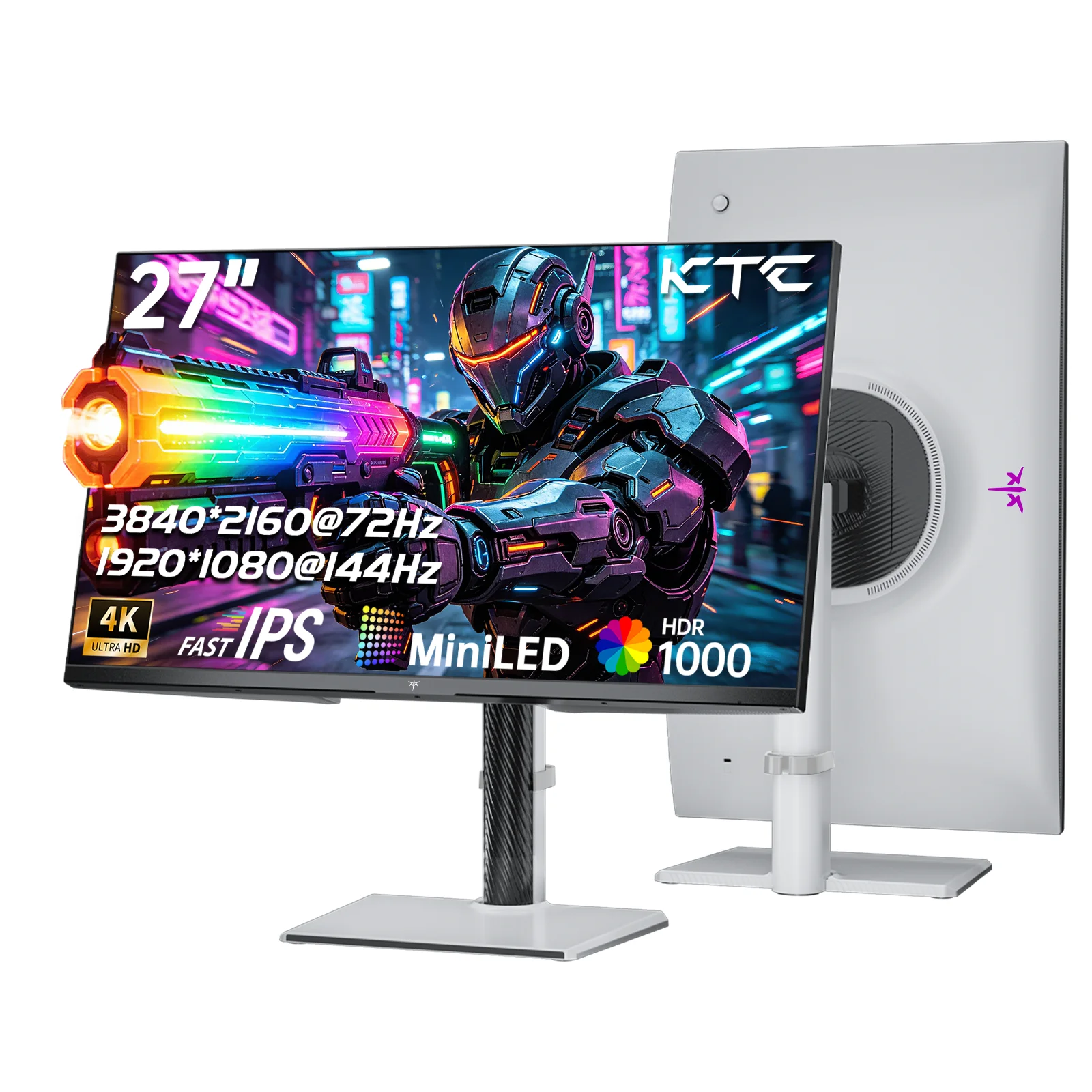 KTC 27 Inch 4K QD-Mini LED Gaming Monitor, Dual Mode (UHD 72Hz/FHD 144Hz) 3840x2160 Monitor with Fast IPS, HDR1000, Adaptive-Sync, HDMI & DP, VESA, M27U6