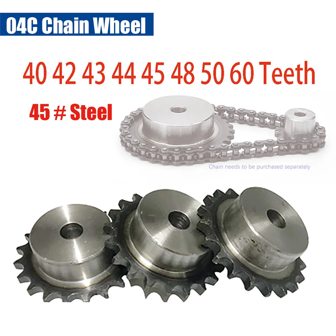 

1Pcs 45 # Steel Industrial Drive Chain Wheel Keyway Aperture 10mm 12mm 40-60Teeth 04C Precision Small Sprocket Tooth Pitch6.35mm