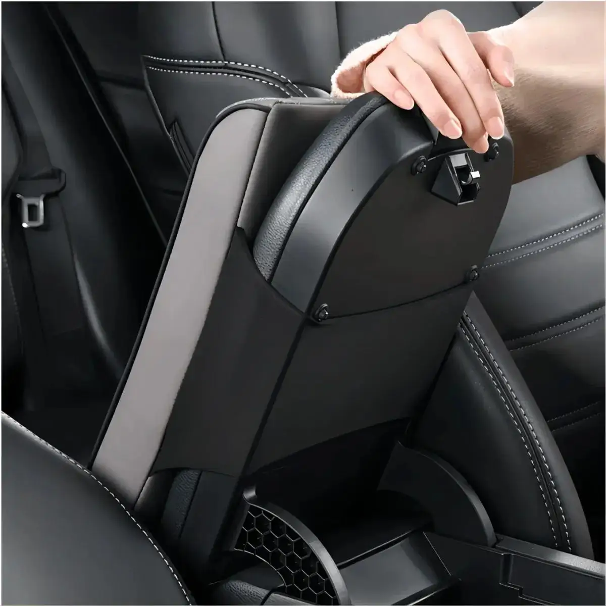 Wave Embroider PU Leather Car Armrest Mat Center Console Arm Rest Protection Cushion Auto Armrests Storage Box Cover Pad