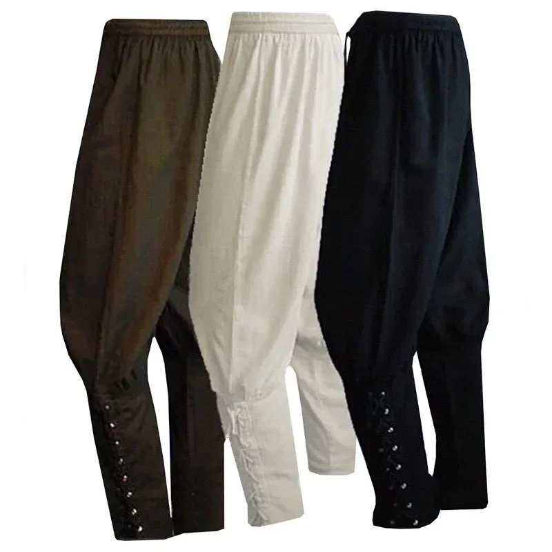 M-5XL Pirate Pants Cotton Trouser Medieval Renaissance Norse Cosplay Halloween Adult Costume Viking Leg Band For Men Plus Size