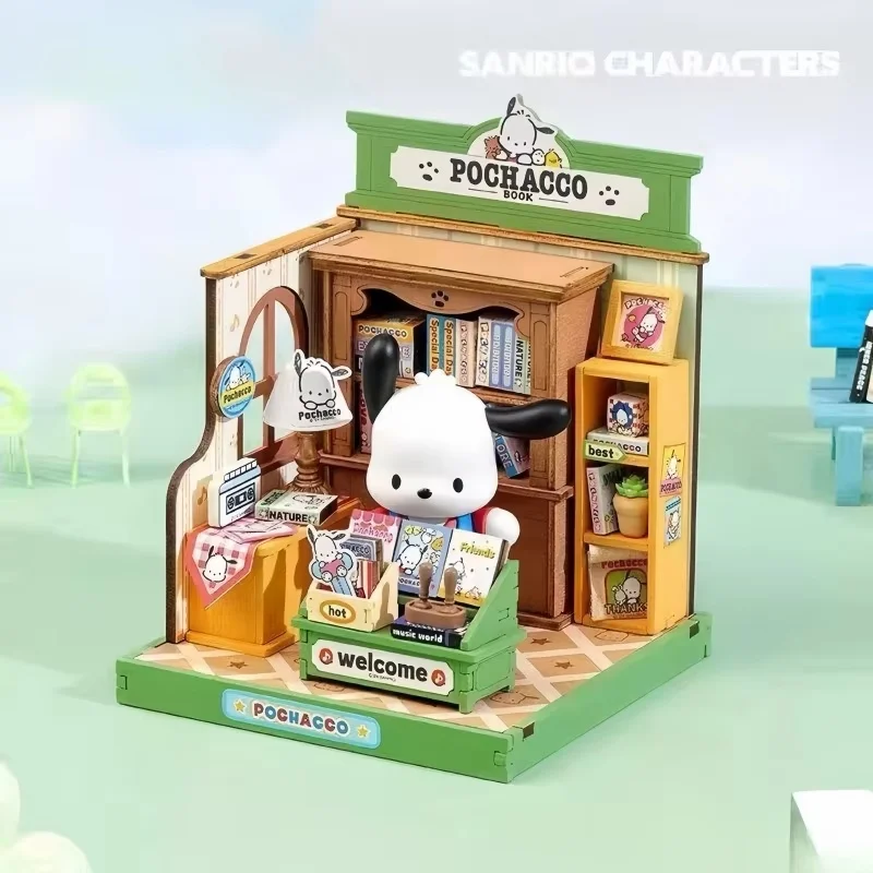 Sanrio familia Linda tienda gerente serie Diy casa pequeña Mini modelo en miniatura bloques de construcción para niños juguetes de regalo