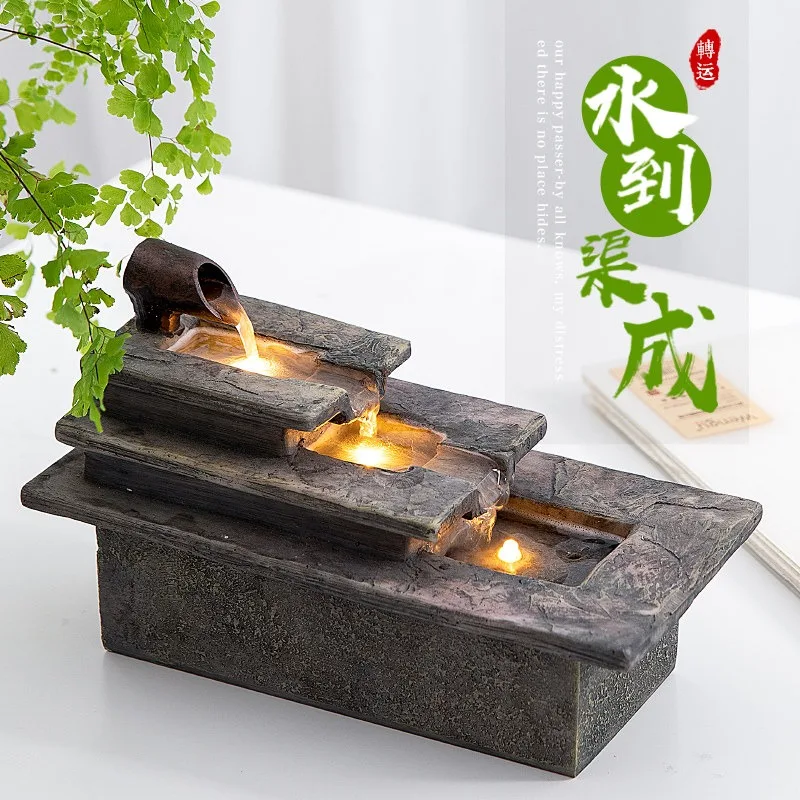 Modern Tabletop Water Fountain Indoor Zen Relaxation & Wealth Attraction, Minimalist Desktop Cascading Fountain  for Home Office