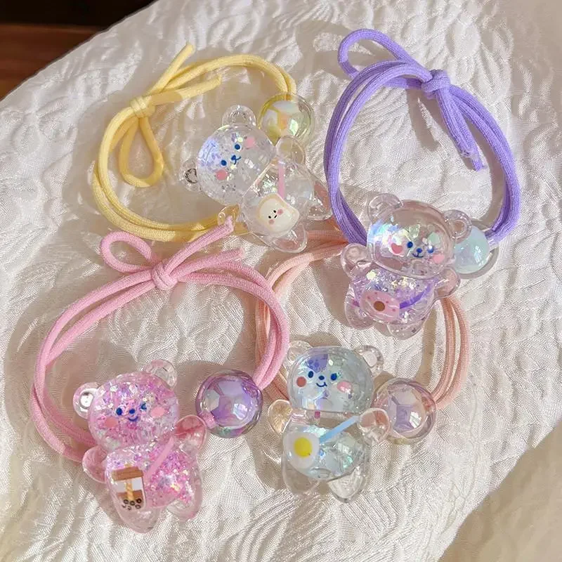 

2023 Korean Cute Sparkling Little Bear Hair Loop Sweet Cartoon Elastic Exquisite Headrope Rubber Band Hair Accessories for Women