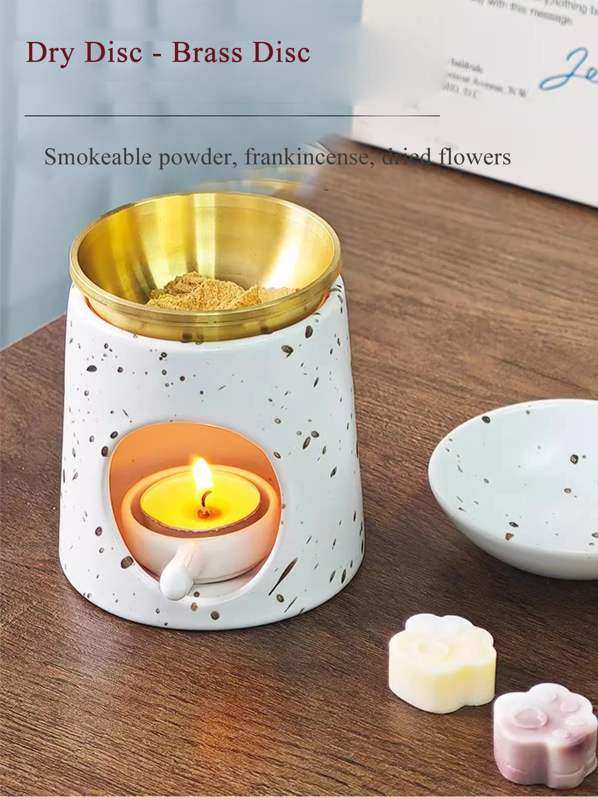 Double Disc Aroma Stove Fire-resistant Powder Incense Burner Dry Burning Ceramic Essential Oil Aromatherapy Lamp Wax Burner