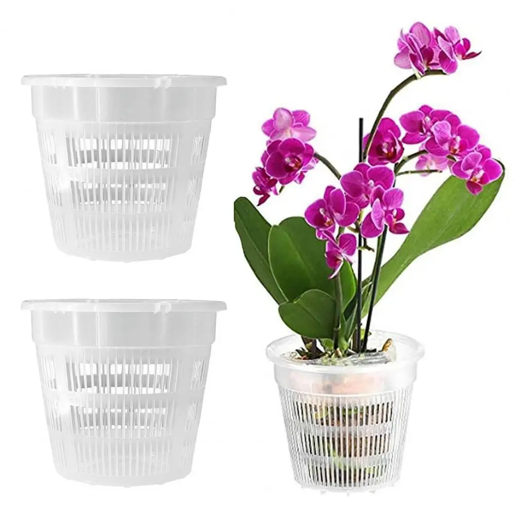 Transparent Flower Pot Clear Plastic Orchid Container Orchid Planter with Holes Breathable Slotted Plant Pot with Drainage