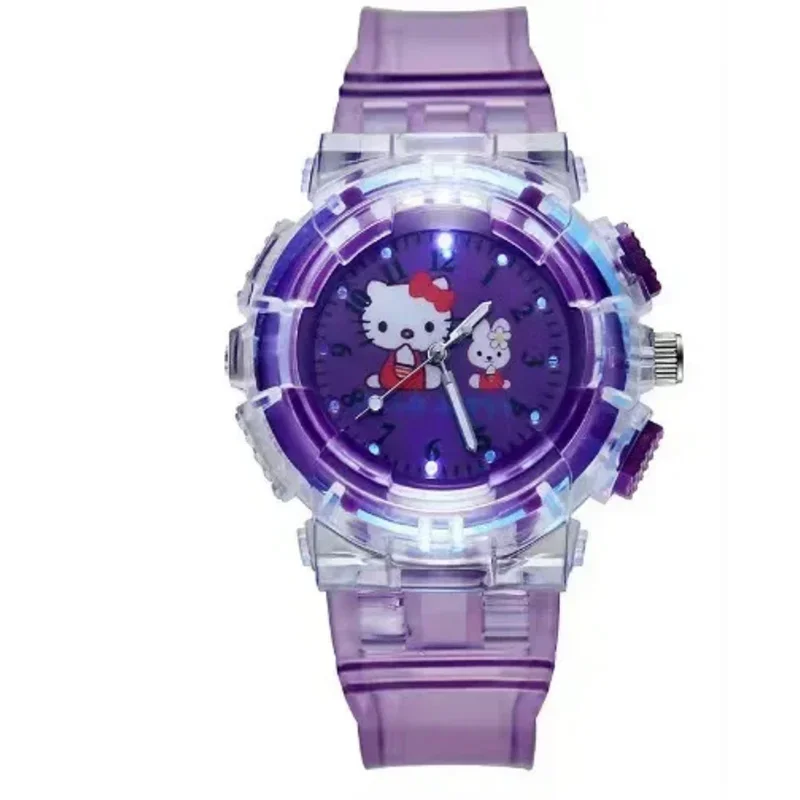 Sanrio Hello Kitty Watch Pattern Led Glowing Flash Children Watches Toys Fashion Quartz Wristwatch Christmas Gifts For Kids