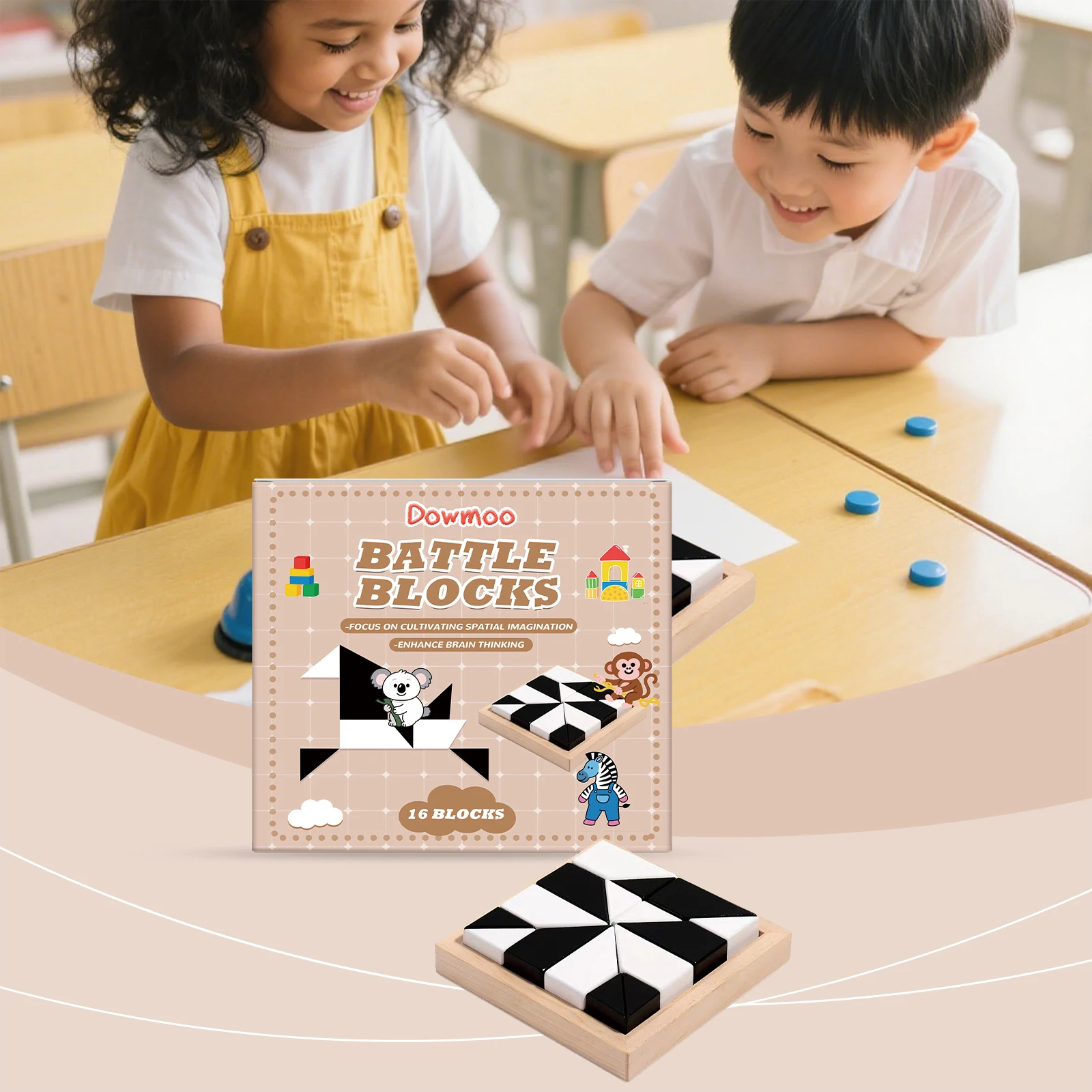 

Educational Geometric Block Puzzle Toy Kids Logical Thinking Training Hidden Shape Pattern Jigsaw Montessori Early Learning Toy