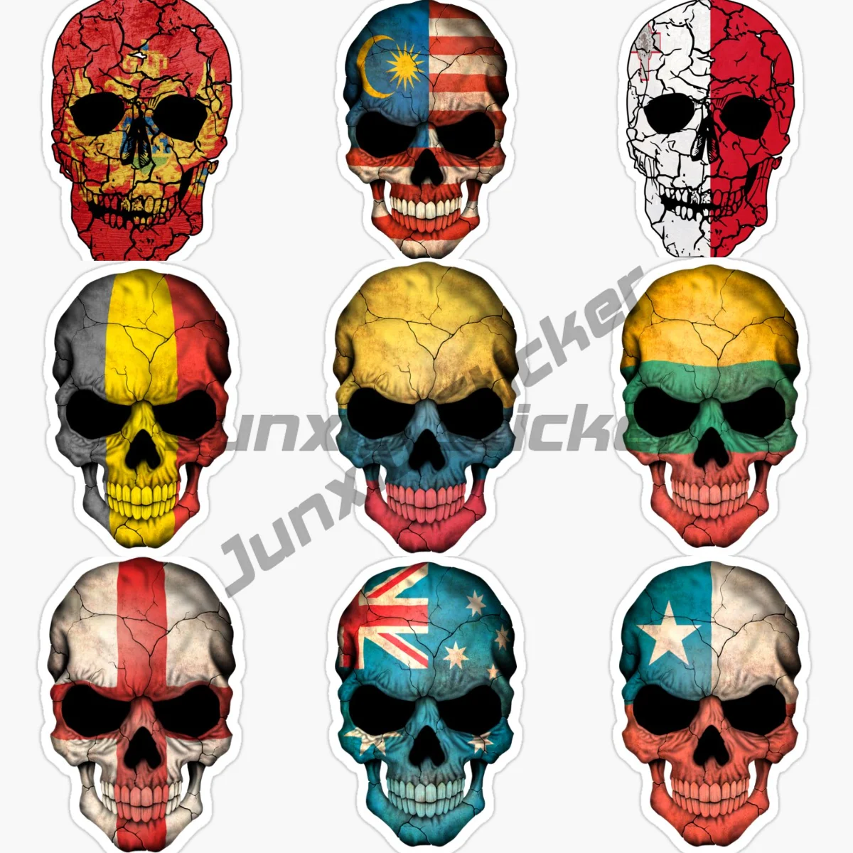 

Australia Belgium Chile Colombia England Lithuania Malaysia Malta Montenegro Flag Skull Car Sticker Vinyl Self-adhesive PVC Deca