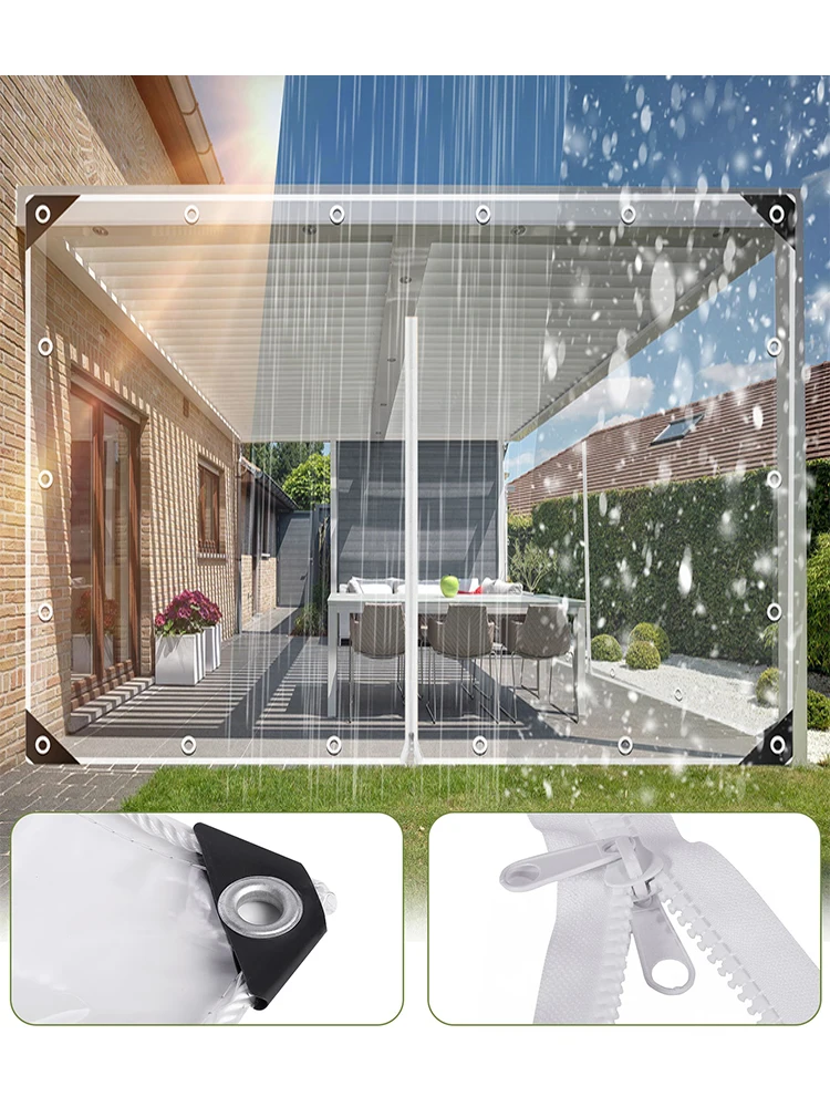 Durchsichtige Planen, robuste transparente PVC-Plane mit Reißverschluss, wasserdicht, winddicht, reißfest, für Gewächshaus, Terrasse, Garten, Garage, Huhn