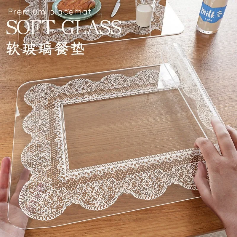 2026 New PVC Lace Patterned Transparent Soft Glass Tableware Mat Waterproof Heat-insulating Heat-resistant and Easy To Maintain