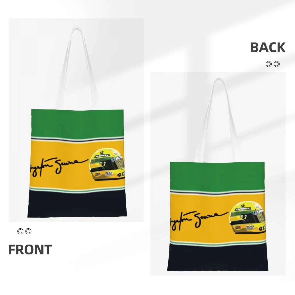 Custom Ayrtons Brazilian Racing Driver Senna Groceries Shopping Bag Fashion Printing Canvas Shopper Shoulder Tote Bags Handbag