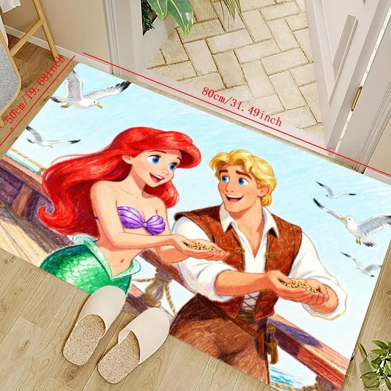 

1PC Cartoon Princess Ariel & Prince Eric The Little Mermaid Style Floor Mat, Non-Slip Soft Kids Room Decor Carpet, Vibrant Feedi