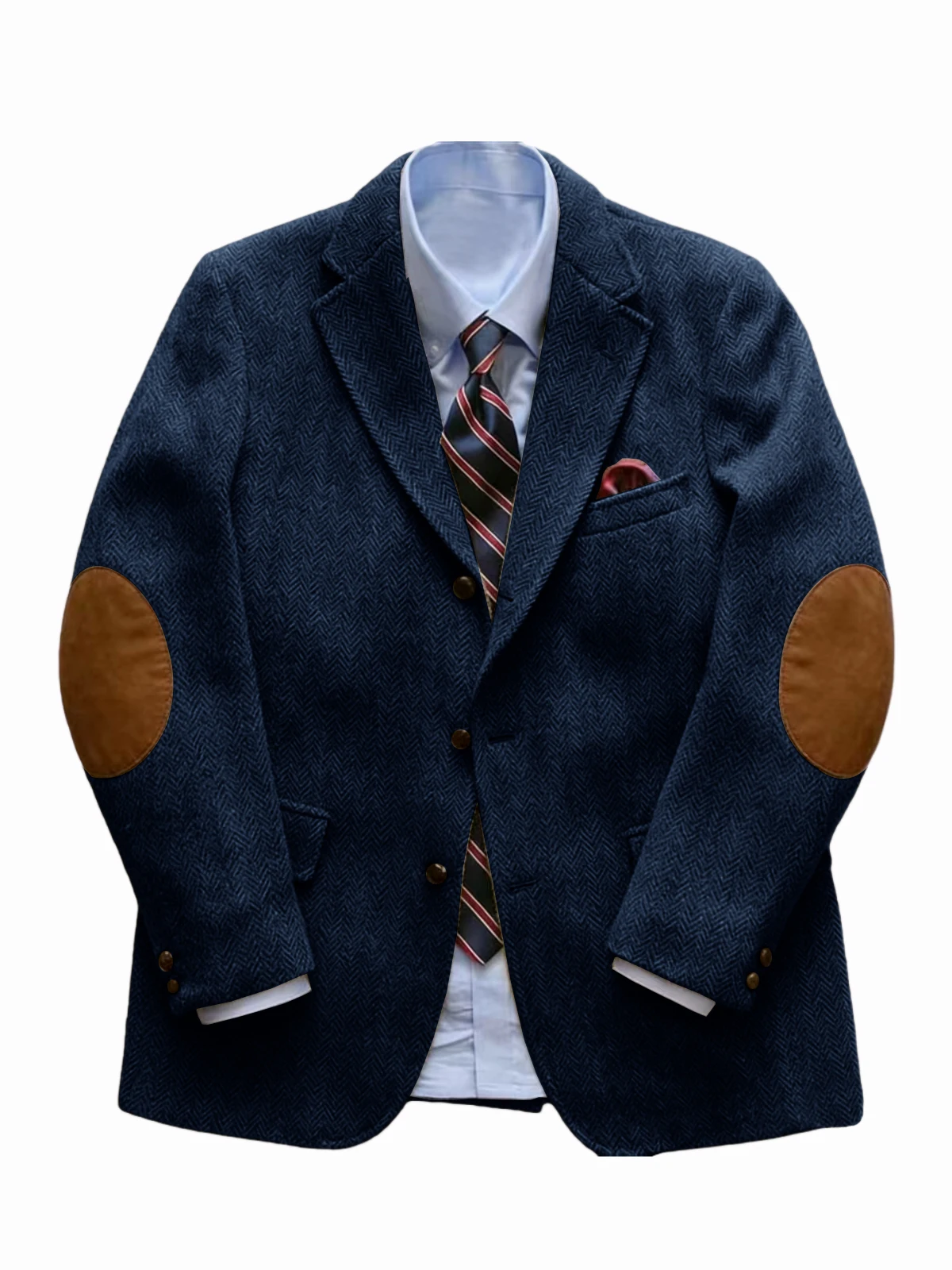 Men's Tweed Blazer Herringbone Wool Blend with Elbow Patches Retro Luxury Notch Lapel Sport Coat for Business Casual Vintage
