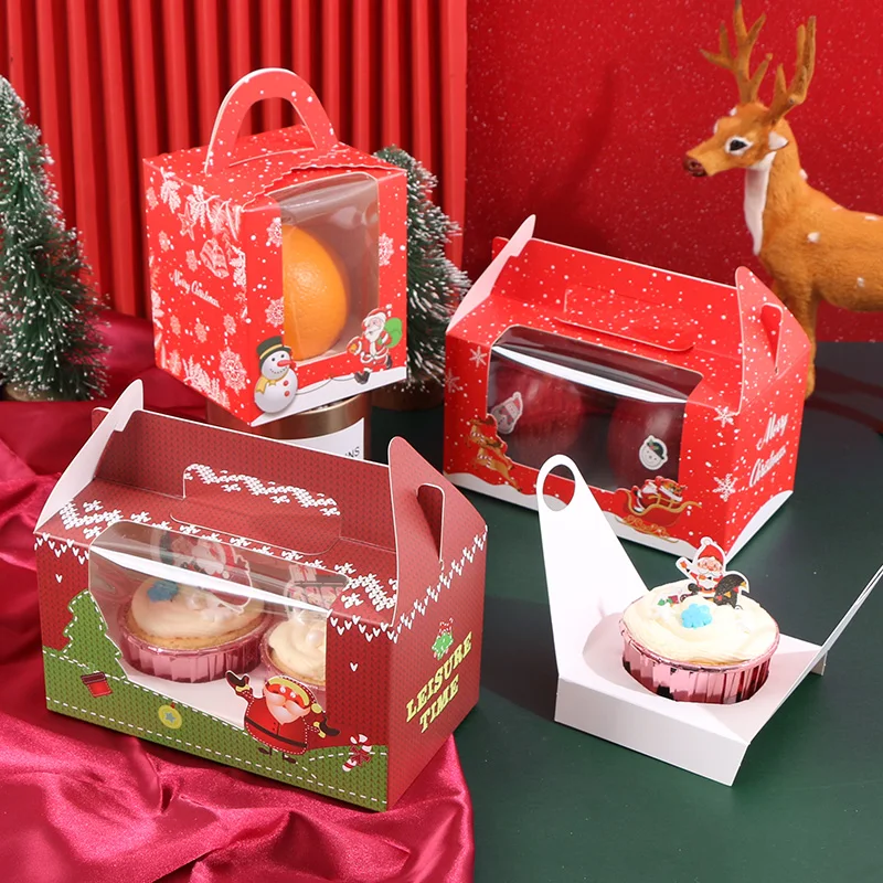 Caja de papel Kraft con ventana de Pvc de plástico, caja de regalo de galletas de caramelo de Navidad de gran tamaño, pan de jengibre y Chocolate,