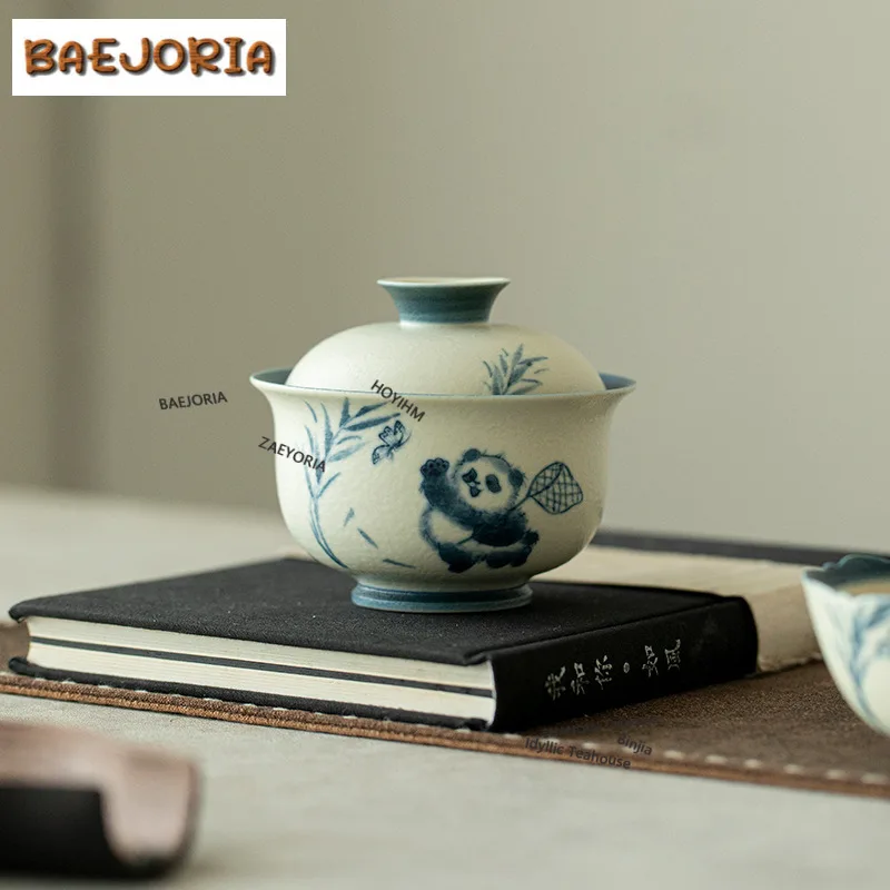 Hand-painted Panda Underglaze Colour Gaiwan Ancient Tea Tureen Tea Bowl With Lid Kit Tea Maker Cover Bowl Cha Ornaments Craft