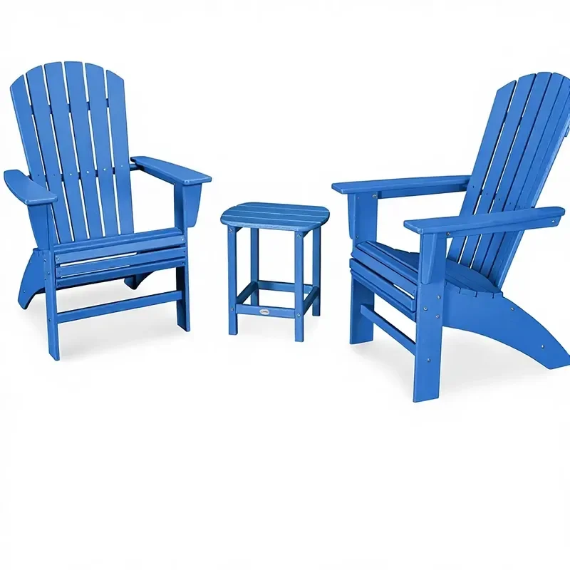 Classic Nautical 3-Piece Curveback Adirondack Chair Set Side Table Fade-Resistant All-Season Outdoor Furniture for Deck