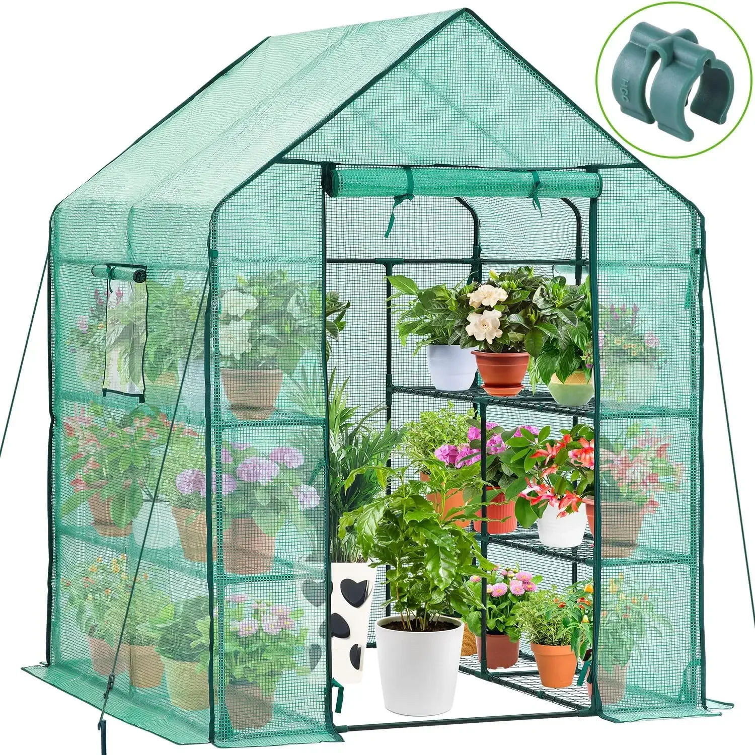 

Greenhouse for Outdoors with Screen Windows,Walk in Plant Greenhouses Heavy Duty with Durable PE Cover,3 Tiers 12 Shelves Stands