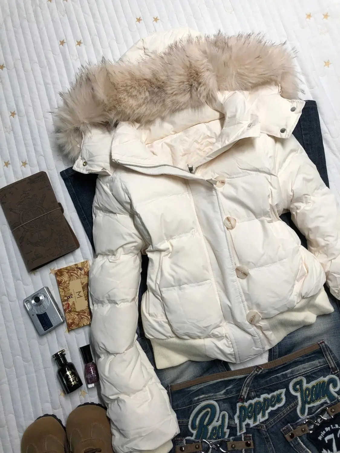 Abrigo de algodón con capucha de Color sólido cálido con cuello de piel Retro americano para mujer Ins chaquetas de abrigo de algodón ajustadas informales holgadas de invierno