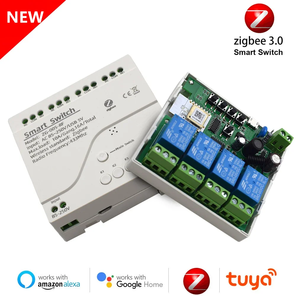 1/2/4CH Zigbee Smart Garage Door Switch Module 12V 24V 220V 433 Receive Relay Work with Tuya eWelink Alexa Google 2MQTT Gateway