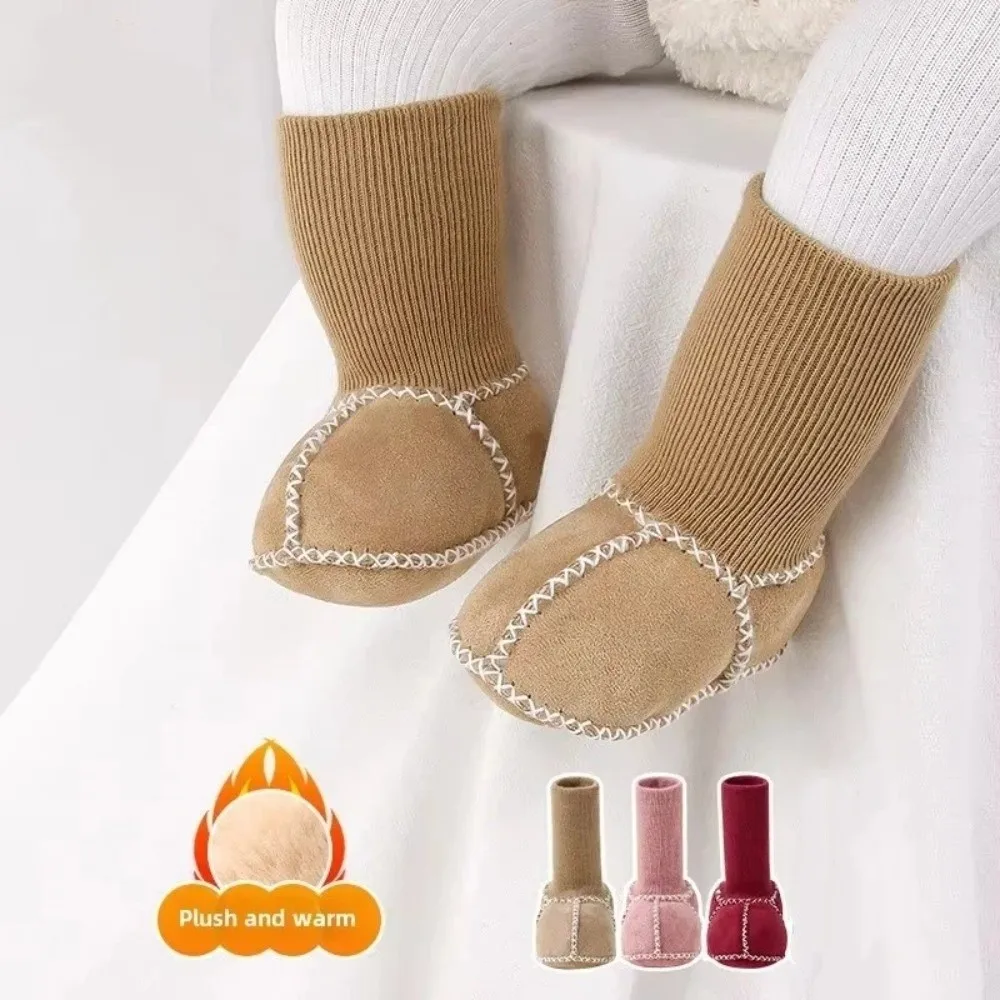 

Thickened Baby Suede Leather Shoes Suede Leather Fleece-Lined Infants Winter Booties Soft Bottom Anti-slip Baby Socks Shoes