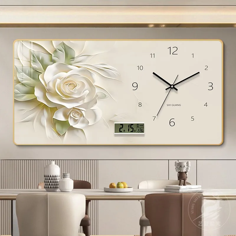 Flower Wall Clock Dining Room Decorative Painting Electronic Clock Perpetual Calendar Livingroom Background Wall Clock Painting