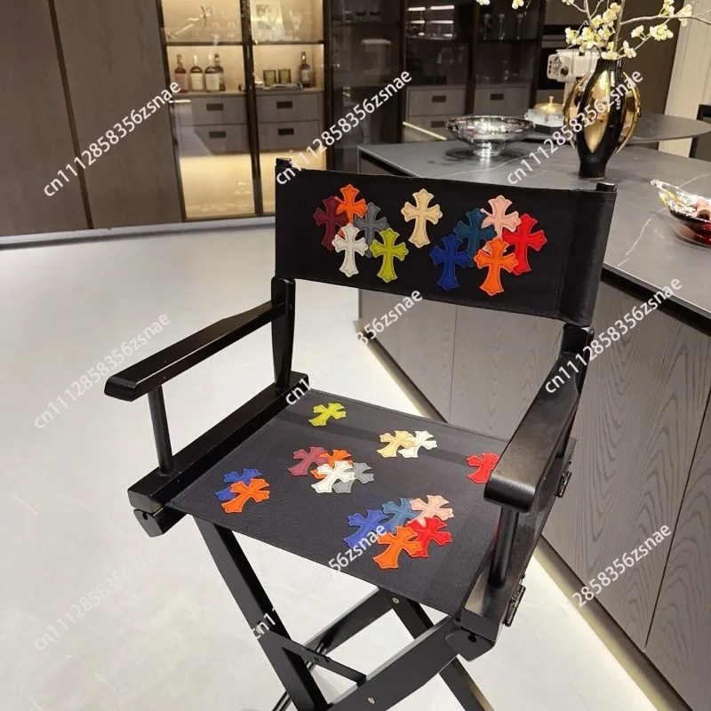 Home, dark wind, cross sticker, waterproof canvas solid wood frame, outdoor folding chair director chair