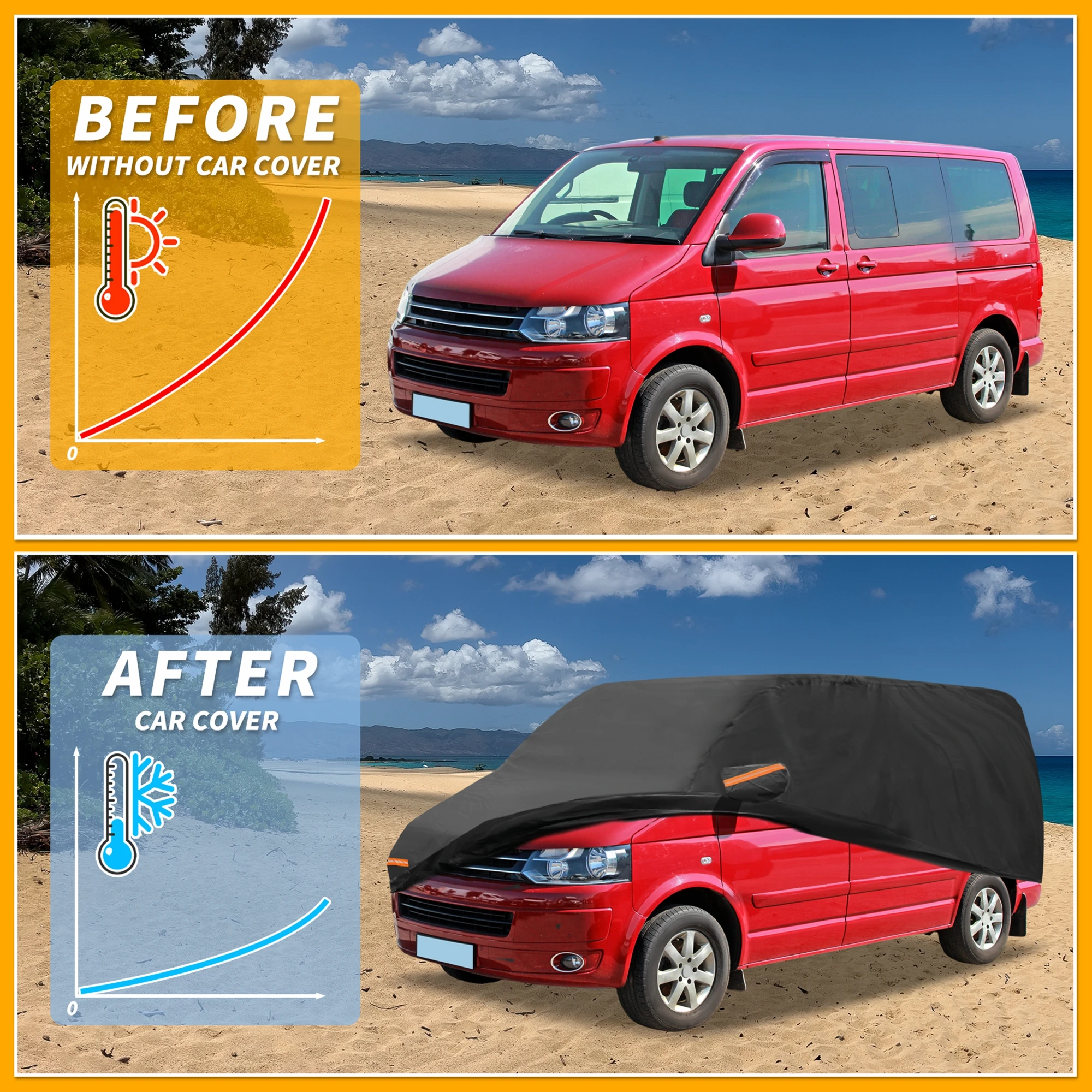 غطاء سيارة Motoforti مقاوم للماء لجميع الأحوال الجوية - حماية خارجية كاملة مقاومة للأشعة فوق البنفسجية لسيارة Volkswagen T5 LWB T6 LWB #4