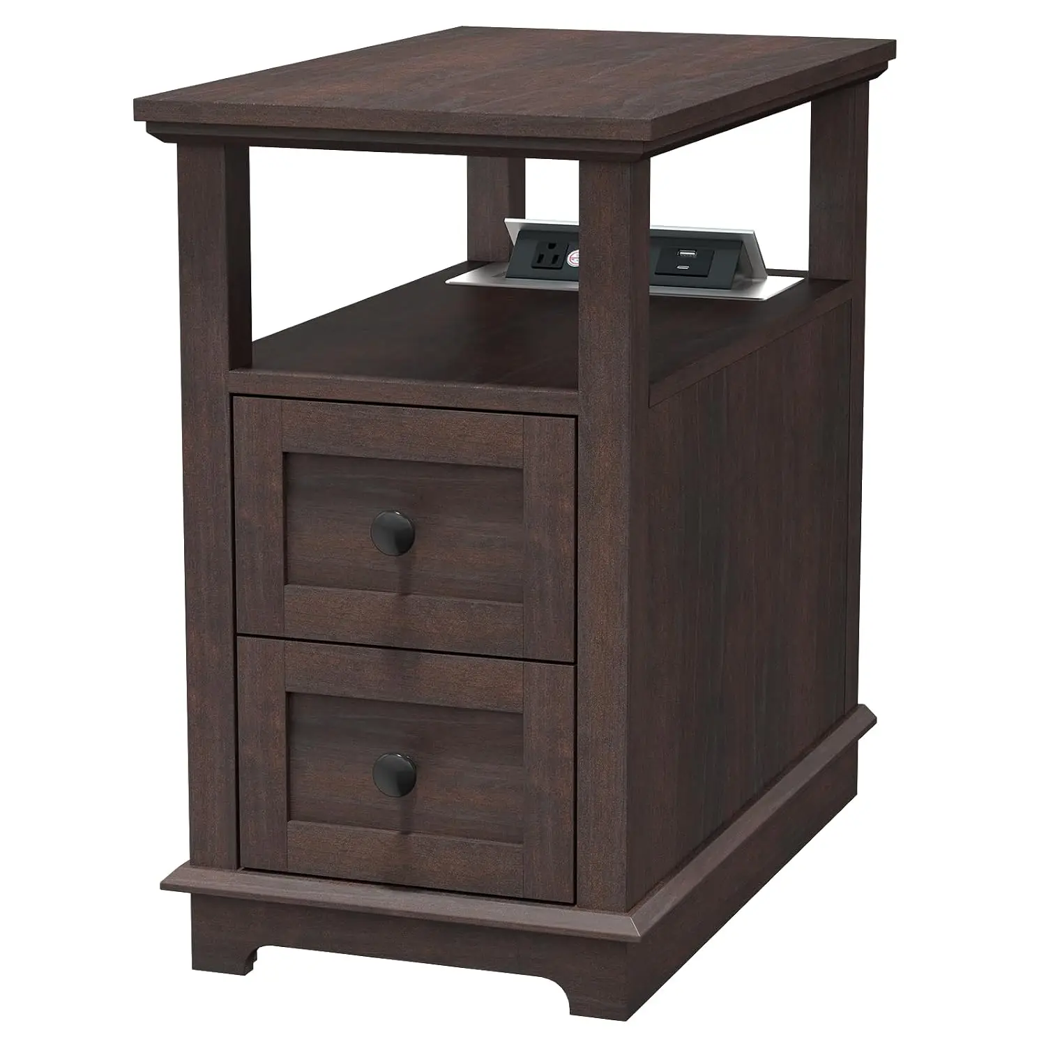 Flip Top End Table With Charging Station, 2 Drawers, USB & Type-C & Power Outlets, Cabinet For Living Room Bedroom, Customized