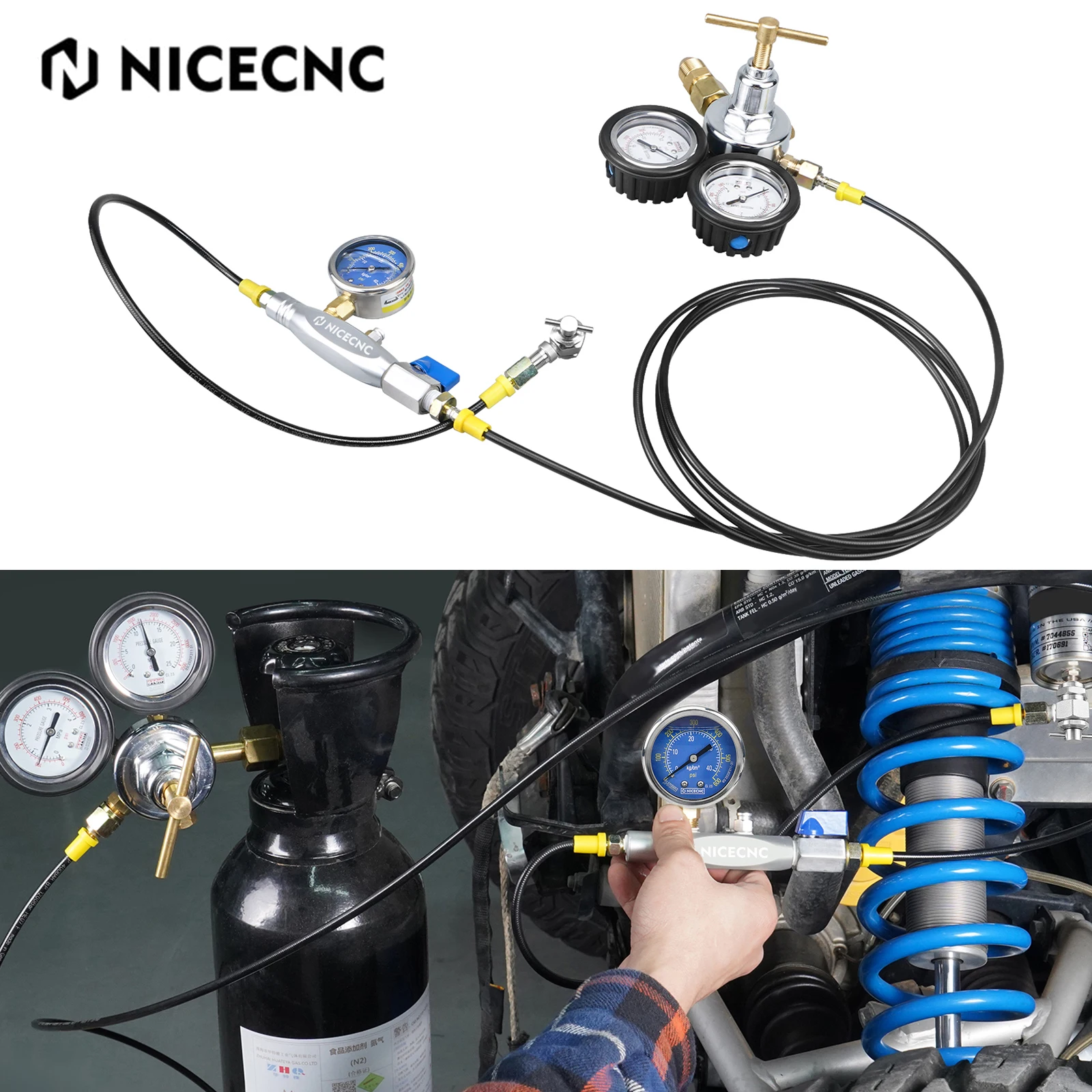 

ATV UTV Nitrogen Shock Fill Tool 600psi Regulator For Yamaha Raptor 700 Polaris RZR CanAm Arctic Cat KTM Suzuki Kawasaki Honda