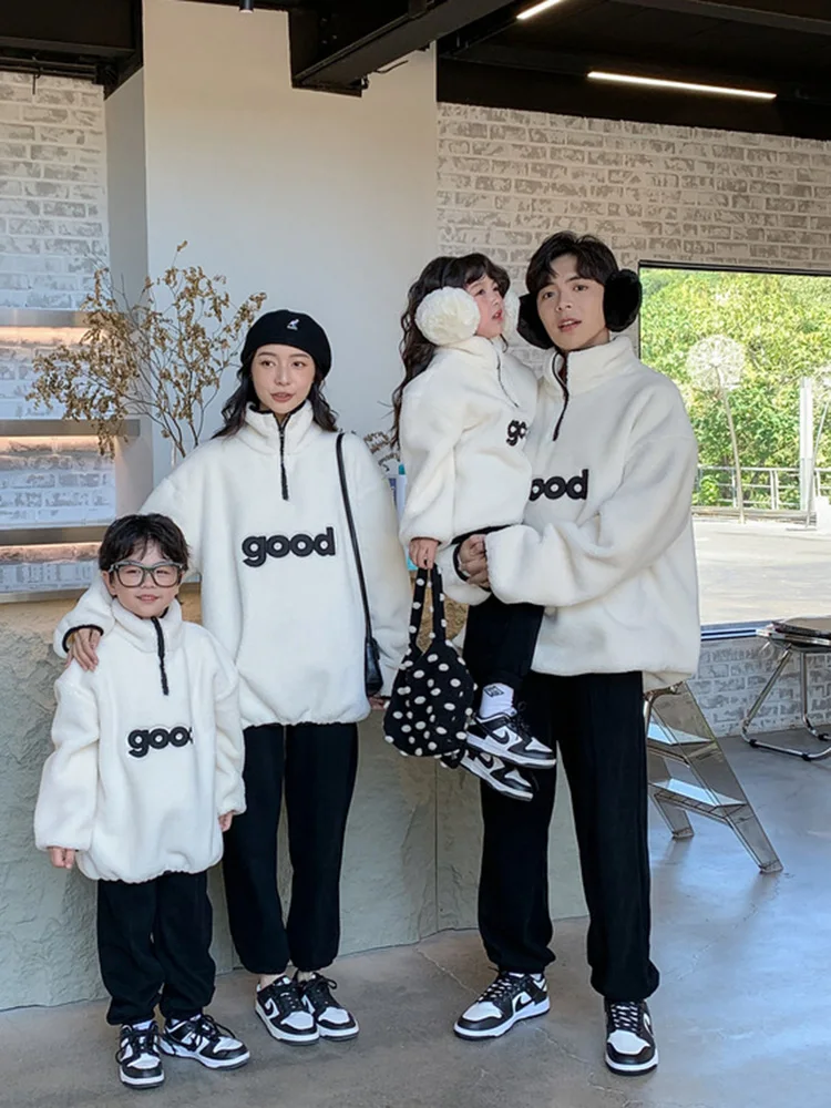 Oversize family coat a family of three loose Korean version vertical collar coat autumn winter mother and daughter family dress