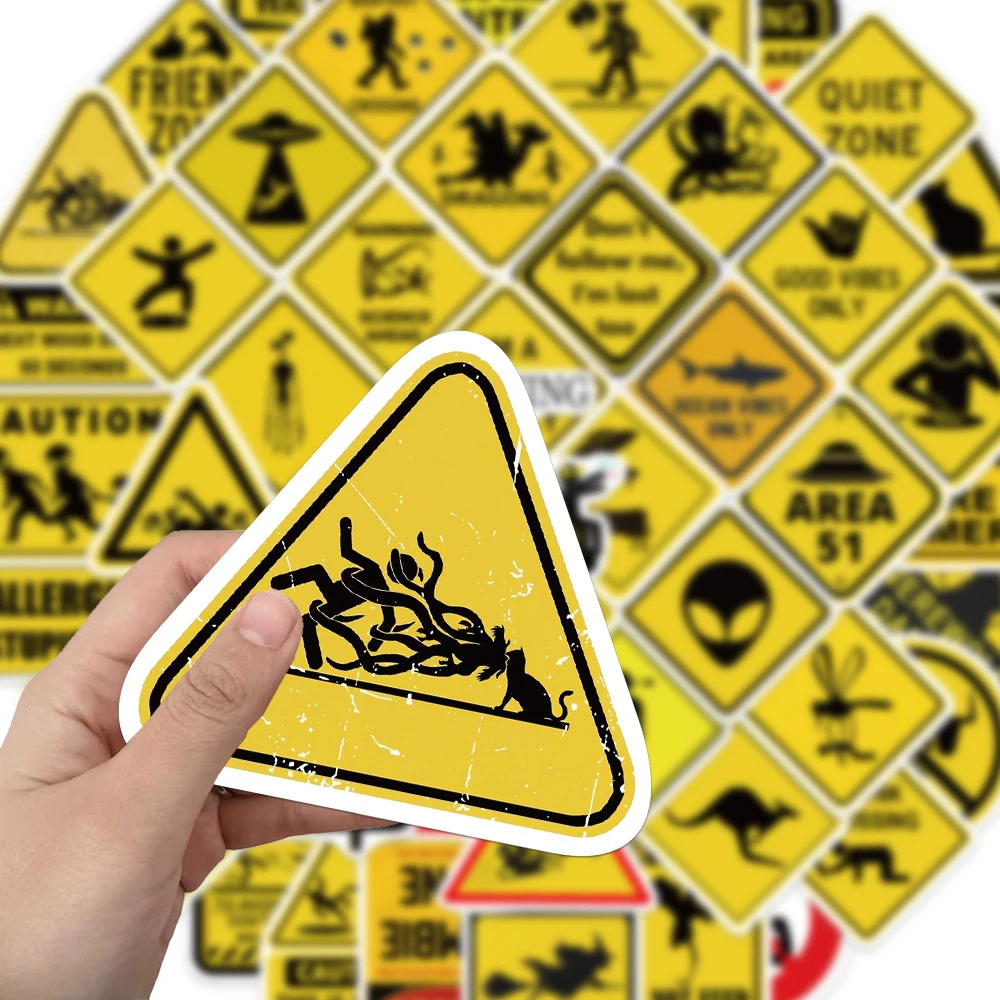 10/30/53pcs Cool Cartoon Warning Sign Stickers Funny Creative Graffiti Decals Scrapbook Phone Laptop Bike Sticker Decoration Toy