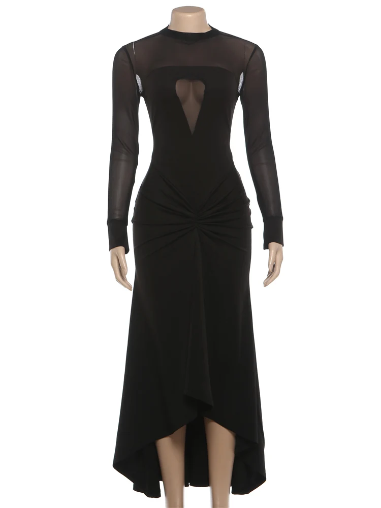 Nibber – robe Maxi en velours et maille pour femmes, Patchwork, ourlet irrégulier, Sexy, manches longues, col rond, fête de bal, élégante, tendance d'automne