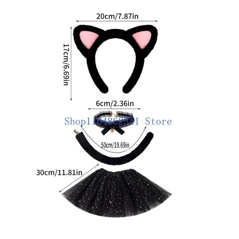 5asd crianças traje animal orelhas gatos bandana gargantilha tutu saia cauda conjunto gatos trajes acessórios para decorações