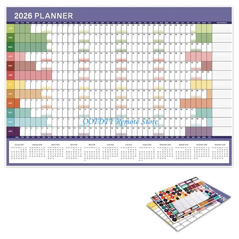 

2026 Full Year to View Calendar Planner Wall Mounted 2026 Yearly Planner Calendar Dated 74x52.5cm for Home Office