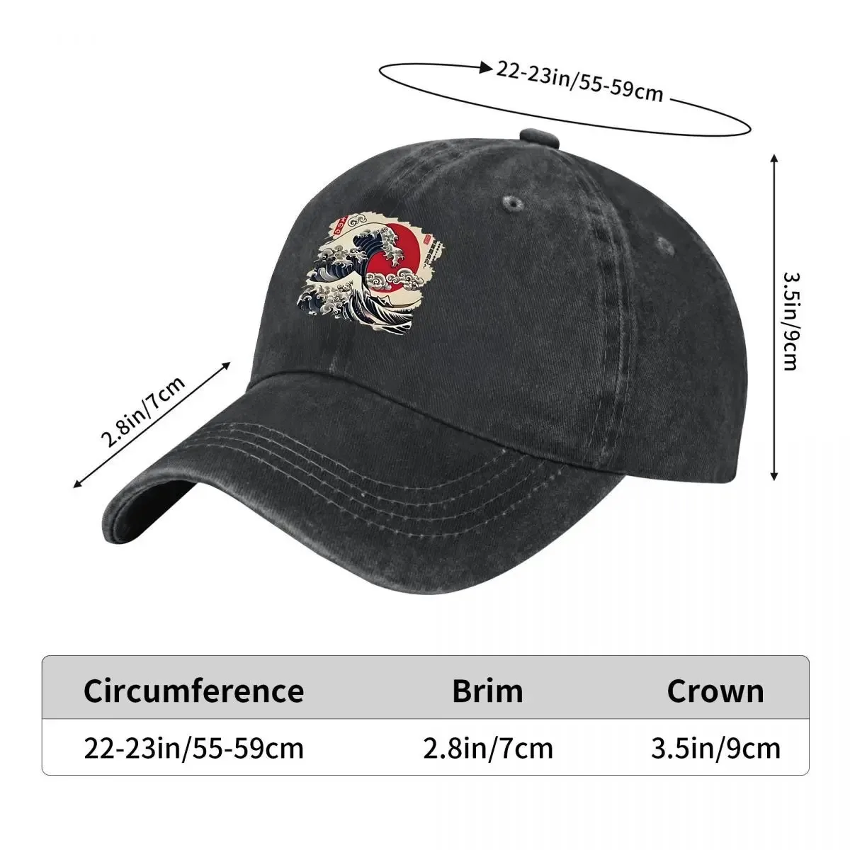 Great Wave Japanese Art Baseball Cap Washed Cotton Adjustable Graphic Streetwear Hat
