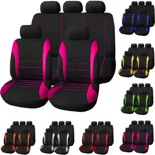 Imagen 1 del producto Fundas para asientos, juego de 9 Uds., cojín para coche, accesorios para automóvil, protección para asiento, cinco asientos, Universal, negro, gris, azul y rojo
