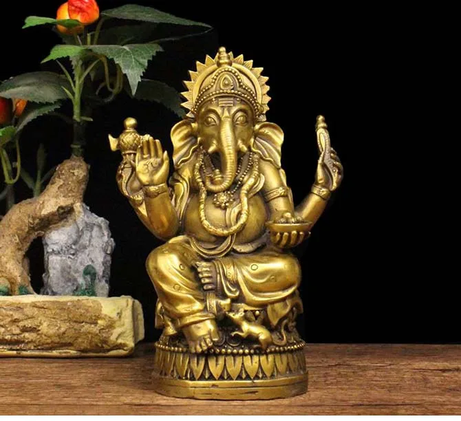 

17CM Large # Asia India Thailand Greco-Buddhist HOME CAR Talisman Retro bronze Ganesha God of wealth Buddha statue