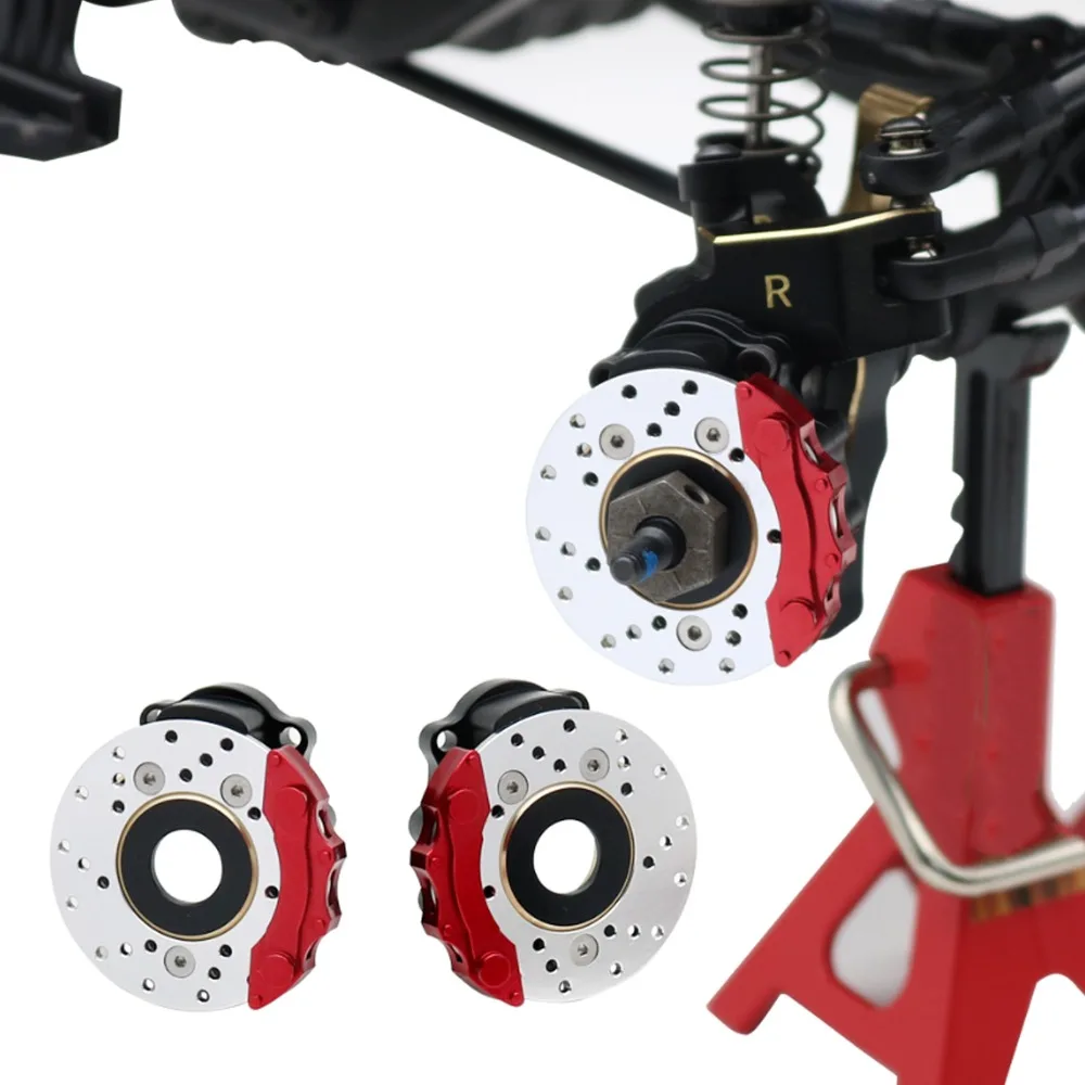 2 Pcs/Set Aluminum Alloy RC Wheel Brake Disc RC Upgrade Part Silver RC Brake Caliper Set for Traxxas TRX4/TRX6 1/10 RC Cars