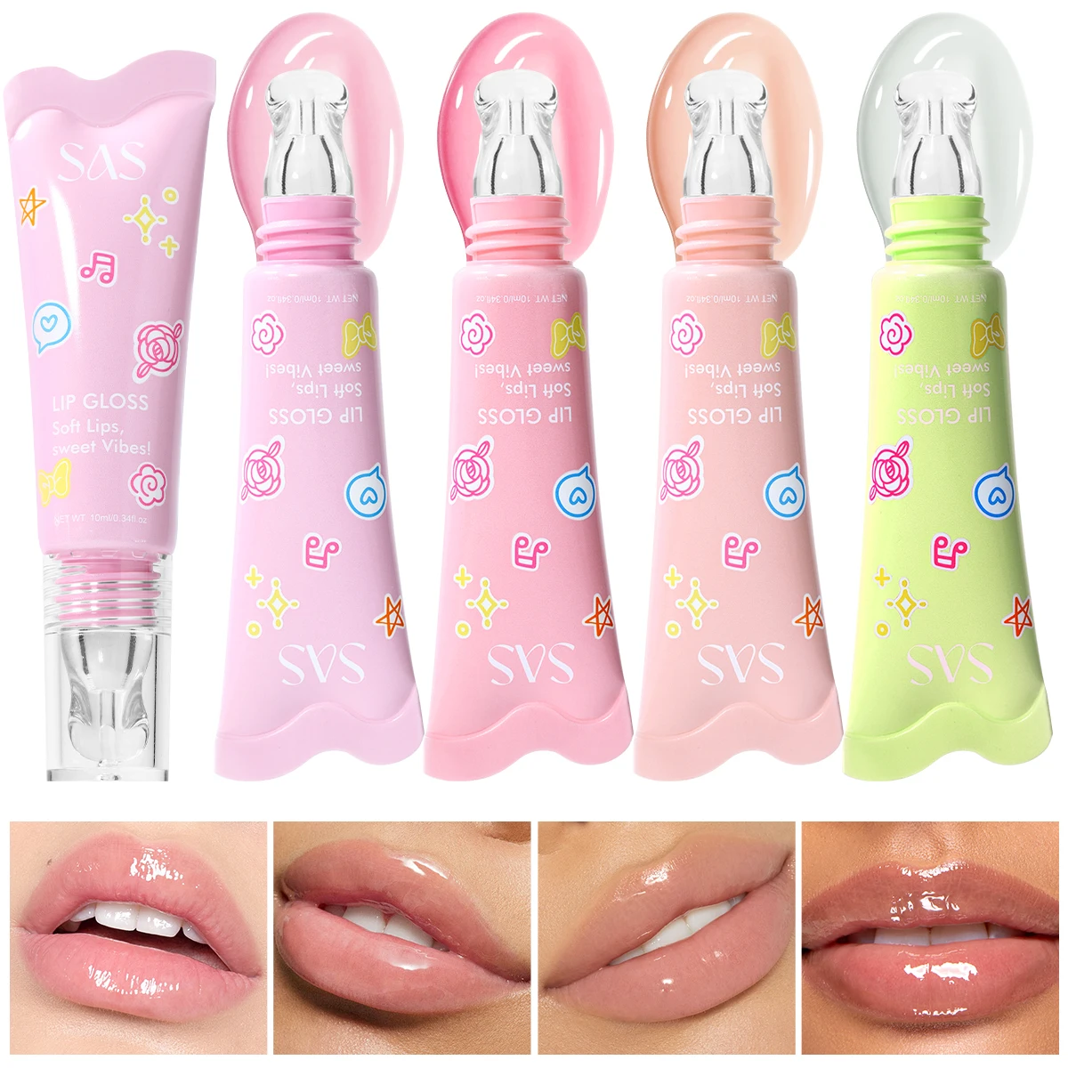 SAS Lichtgewicht, geleiachtige lipgloss die hydrateert, hydrateert, vermindert liplijnen en creëert een zoete liplook.