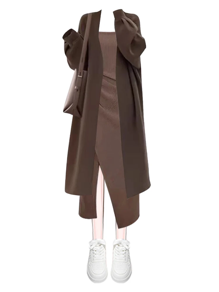 Autumn Faion dames lange Sve gebreide trui jas set taille cinched riem Dr Ensemble Leisure Sle kledingstuk